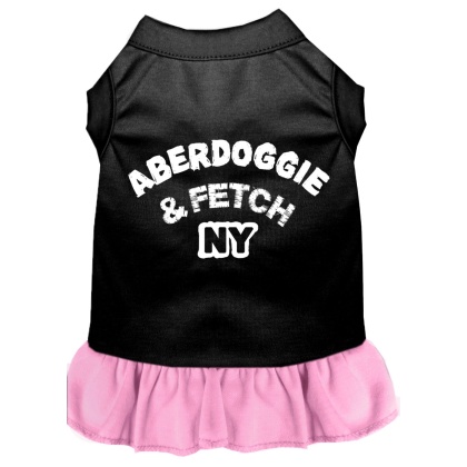Aberdoggie NY Screen Print Dog Dress Black with Light Pink Lg