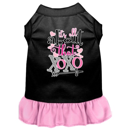 All about the XOXO Screen Print Dog Dress Black with Light Pink Lg