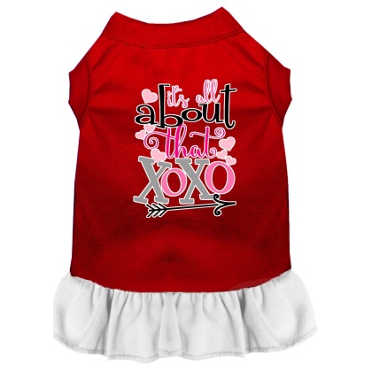 All about the XOXO Screen Print Dog Dress Red with White Lg