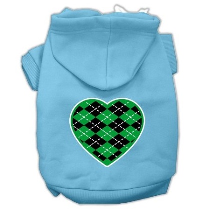 Argyle Heart Green Screen Print Pet Hoodies Baby Blue Size Lg
