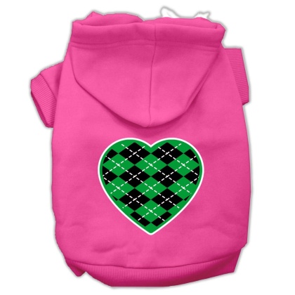 Argyle Heart Green Screen Print Pet Hoodies Bright Pink Size Lg