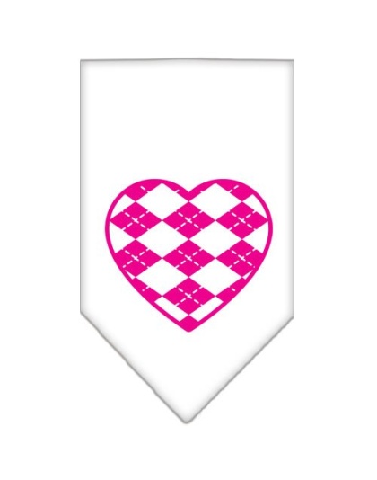 Argyle Heart Pink Screen Print Bandana White Small