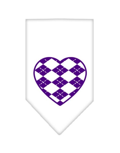 Argyle Heart Purple Screen Print Bandana White Large