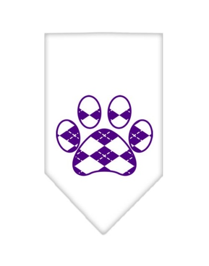 Argyle Paw Purple Screen Print Bandana White Large
