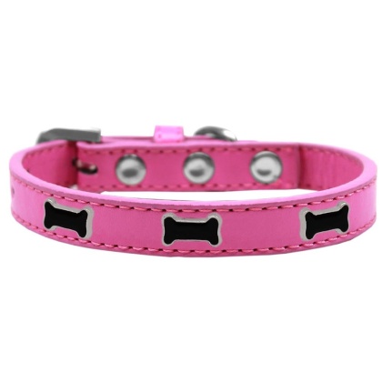 Black Bone Widget Dog Collar Bright Pink Size 10