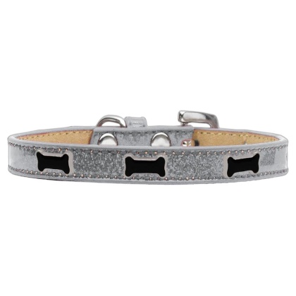Black Bone Widget Dog Collar Silver Ice Cream Size 10