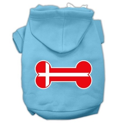 Bone Shaped Denmark Flag Screen Print Pet Hoodies Baby Blue L