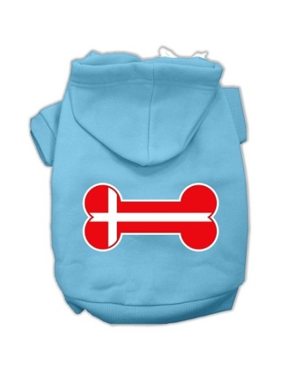 Bone Shaped Denmark Flag Screen Print Pet Hoodies Baby Blue L
