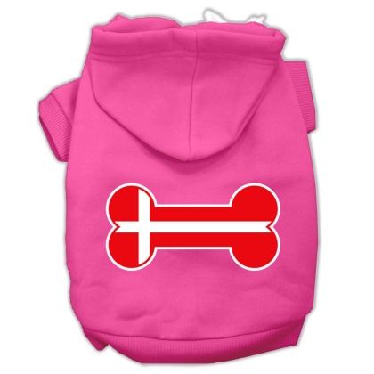 Bone Shaped Denmark Flag Screen Print Pet Hoodies Bright Pink Size L