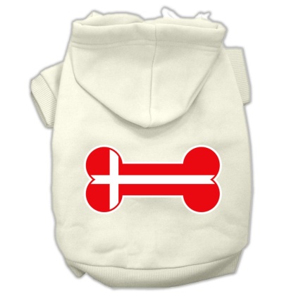 Bone Shaped Denmark Flag Screen Print Pet Hoodies Cream Size L