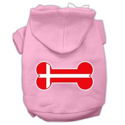 Bone Shaped Denmark Flag Screen Print Pet Hoodies Light Pink Size L