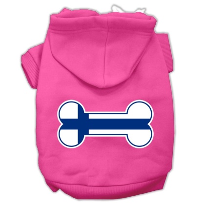 Bone Shaped Finland Flag Screen Print Pet Hoodies Bright Pink Size L