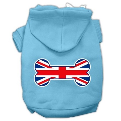 Bone Shaped United Kingdom (Union Jack) Flag Screen Print Pet Hoodies Baby Blue Size Lg