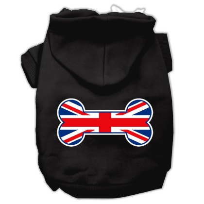 Bone Shaped United Kingdom (Union Jack) Flag Screen Print Pet Hoodies Black Size Lg
