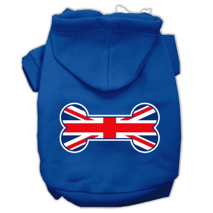 Bone Shaped United Kingdom (Union Jack) Flag Screen Print Pet Hoodies Blue Size Lg