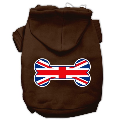 Bone Shaped United Kingdom (Union Jack) Flag Screen Print Pet Hoodies Brown Size Lg