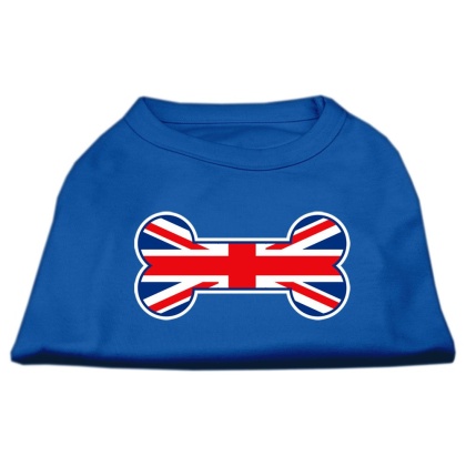 Bone Shaped United Kingdom (Union Jack) Flag Screen Print Shirts Blue Lg