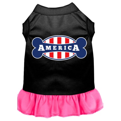Bonely in America Screen Print Dress Black with Bright Pink Lg