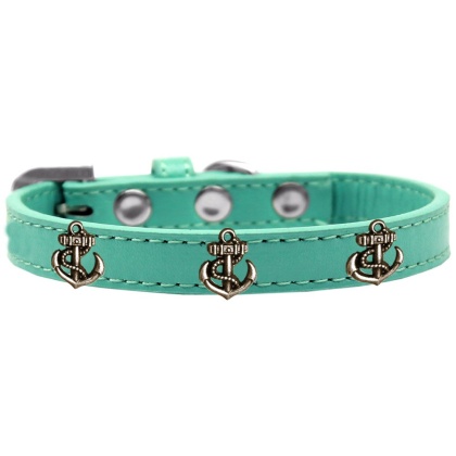 Bronze Anchor Widget Dog Collar Aqua Size 10