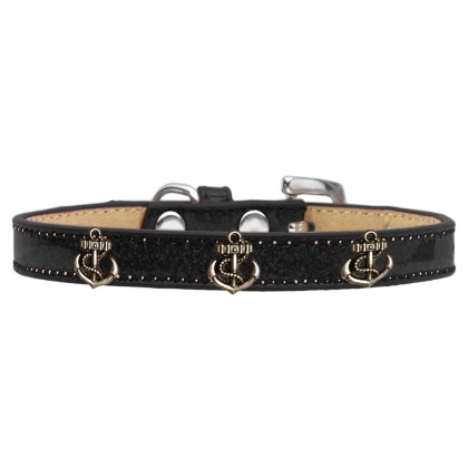 Bronze Anchor Widget Dog Collar Black Ice Cream Size 10
