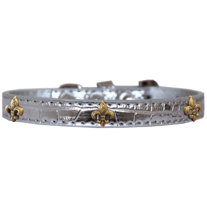 Bronze Fleur De Lis Widget Croc Dog Collar Silver Size 10