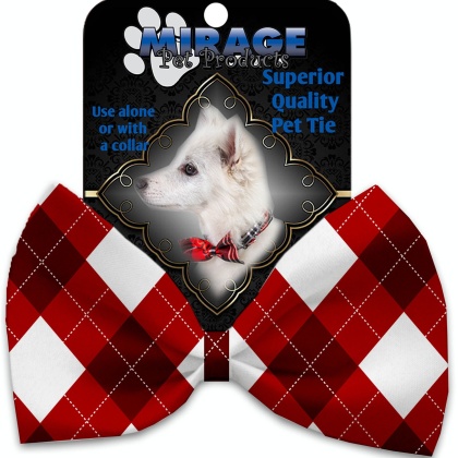 Candy Cane Argyle Pet Bow Tie Collar Accessory with Velcro