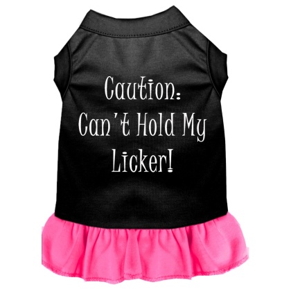 Can't Hold My Licker Screen Print Dress Black with Bright Pink Lg