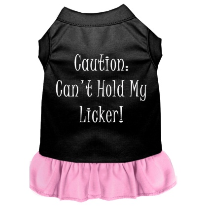 Can't Hold My Licker Screen Print Dress Black with Light Pink Lg