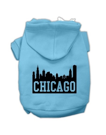Chicago Skyline Screen Print Pet Hoodies Baby Blue Size Lg