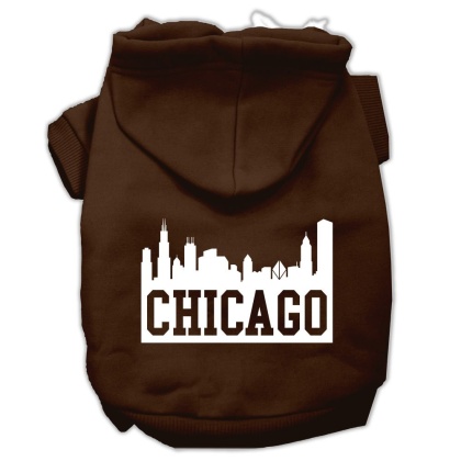 Chicago Skyline Screen Print Pet Hoodies Brown Size Lg
