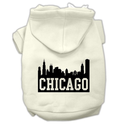 Chicago Skyline Screen Print Pet Hoodies Cream Size Lg