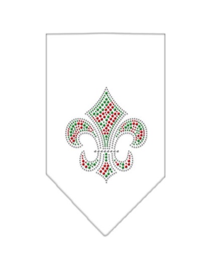Christmas Fleur De Lis Rhinestone Bandana White Large