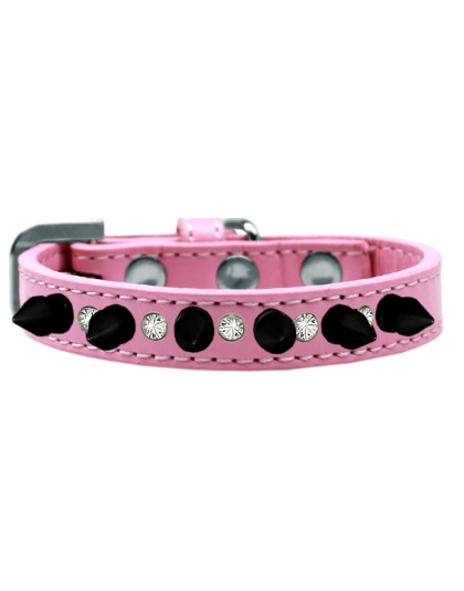 Crystal and Black Spikes Dog Collar Light Pink Size 10