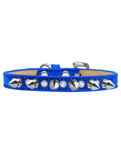 Crystal and Silver Spikes Dog Collar Blue Ice Cream Size 10