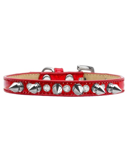 Crystal and Silver Spikes Dog Collar Red Ice Cream Size 10