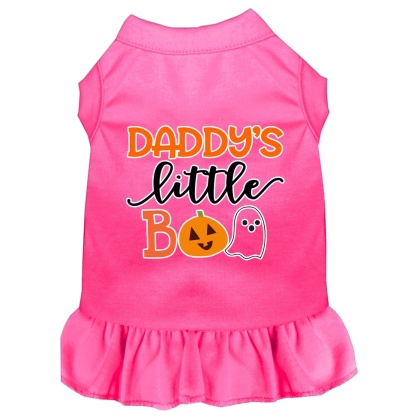Daddy's Little Boo Screen Print Dog Dress Bright Pink 4X