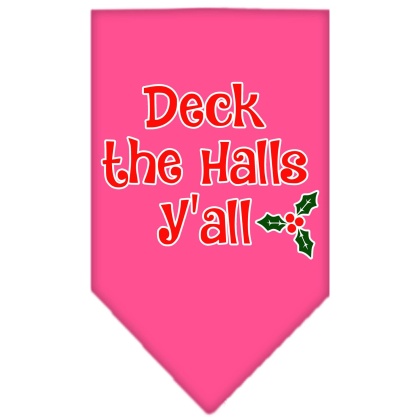 Deck the Halls Y'all Screen Print Bandana Bright Pink Large