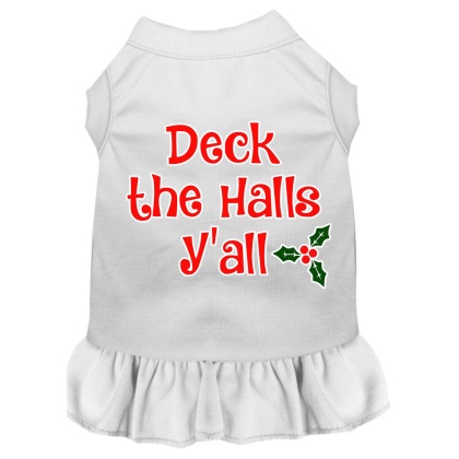Deck the Halls Y'all Screen Print Dog Dress White 4X