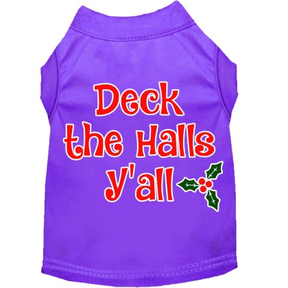 Deck the Halls Y'all Screen Print Dog Shirt Purple Lg