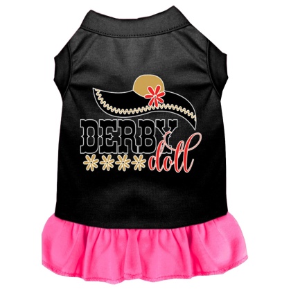 Derby Doll Screen Print Dog Dress Black with Bright Pink Lg