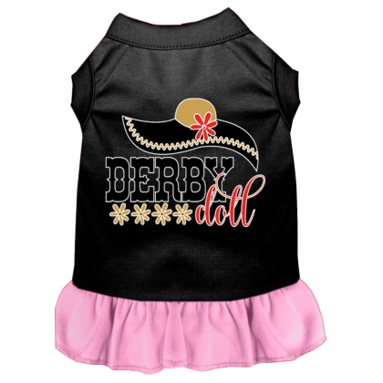 Derby Doll Screen Print Dog Dress Black with Light Pink Lg