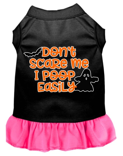 Don't Scare Me, Poops Easily Screen Print Dog Dress Black with Bright Pink Lg