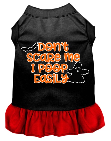 Don't Scare Me, Poops Easily Screen Print Dog Dress Black with Red Lg