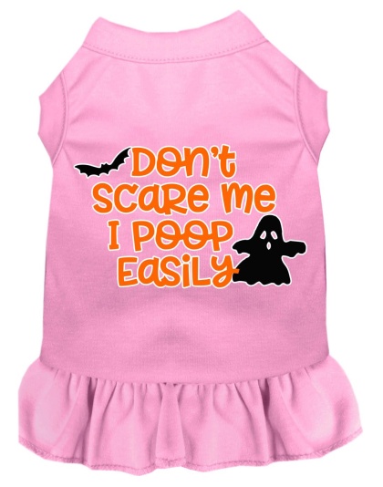 Don't Scare Me, Poops Easily Screen Print Dog Dress Light Pink 4X