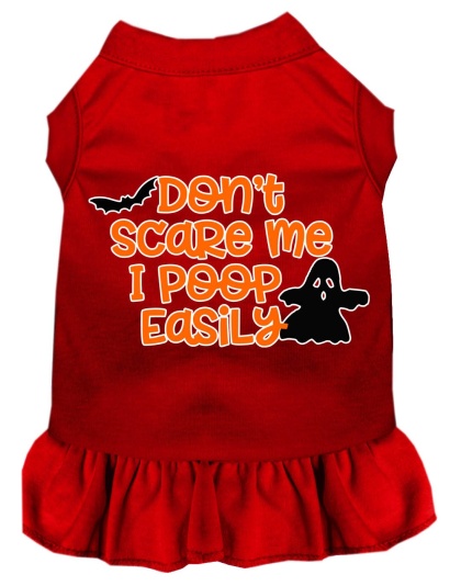 Don't Scare Me, Poops Easily Screen Print Dog Dress Red 4X