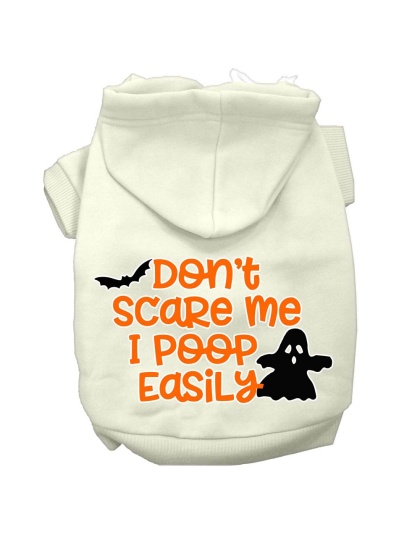 Don't Scare Me, Poops Easily Screen Print Dog Hoodie Cream L