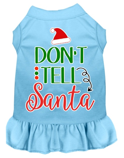 Don't Tell Santa Screen Print Dog Dress Baby Blue 4X