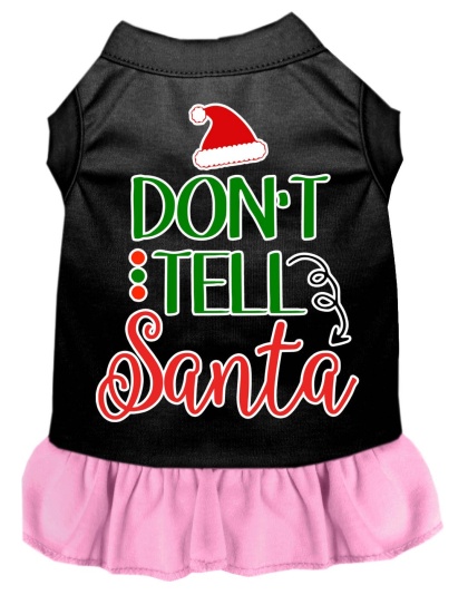 Don't Tell Santa Screen Print Dog Dress Black with Light Pink Lg