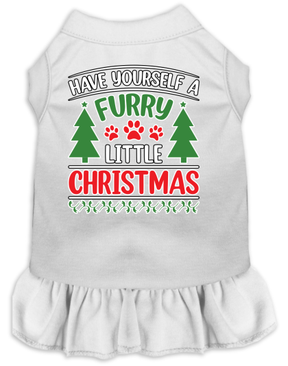 Furry Little Christmas Screen Print Dog Dress White Size XS