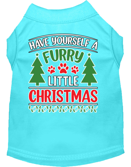Furry Little Christmas Screen Print Dog Shirt Aqua Size XS